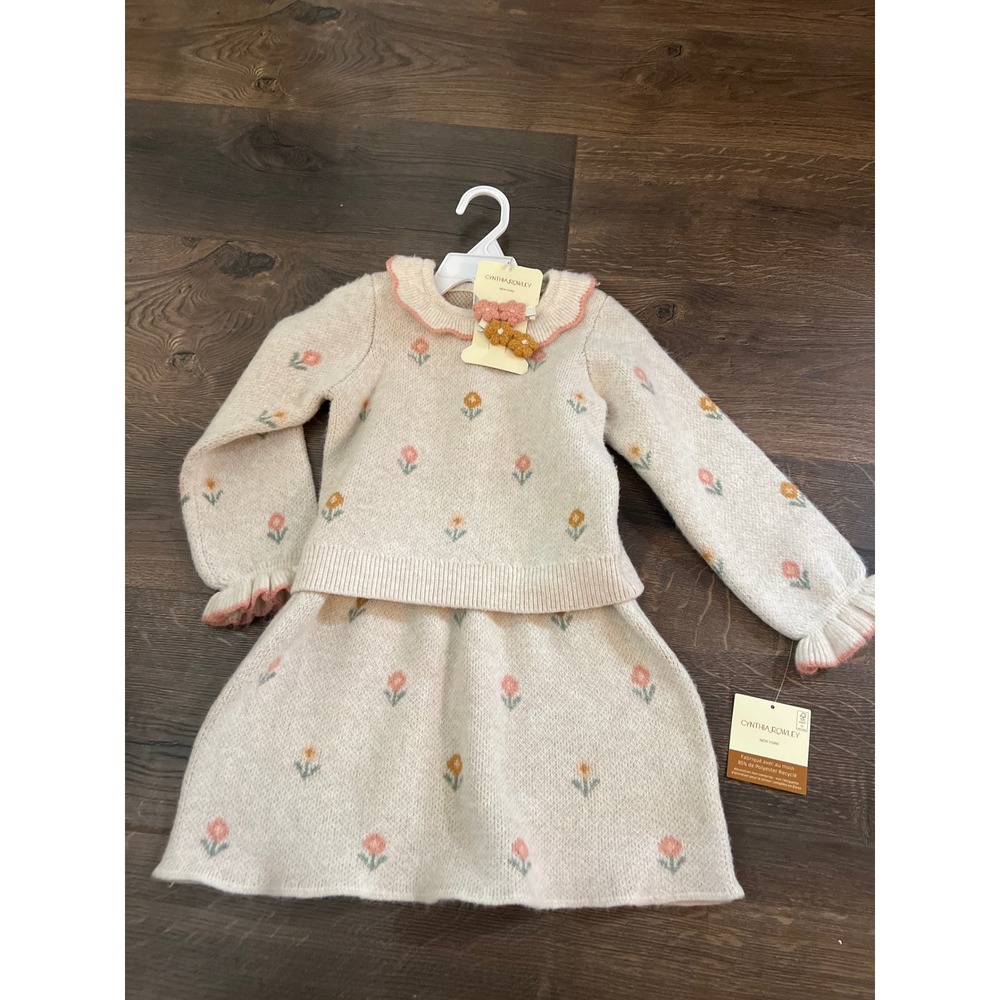 Cynthia Rowley Toddler Girls Floral Sweater and Skirt Set Cream Pink 3T NWT
